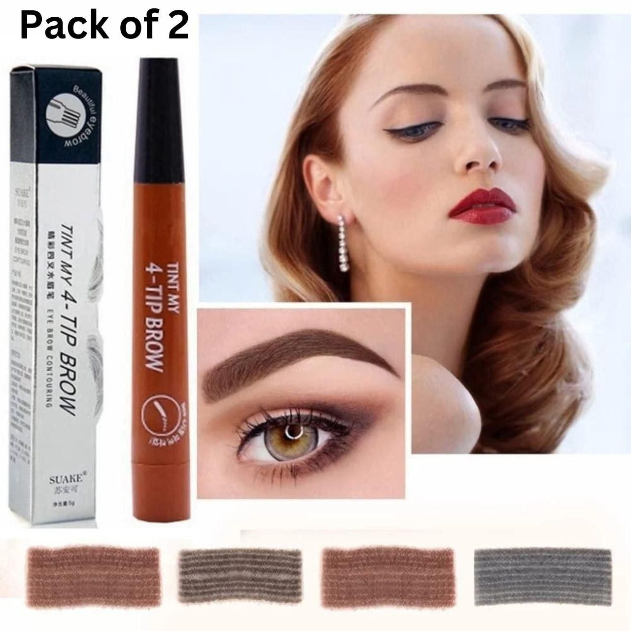 Waterproof 4 Points Microblading Eyebrow Pen with Micro-Fork Tip Applicator (Pack of 2) – Buy 1 Get 1 Free